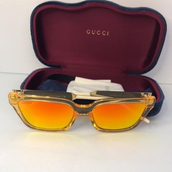 💯 - New  Authentic Gucci Orange Mirror Rectangular Men's Sunglasses GG0975S … - Picture 16 of 17